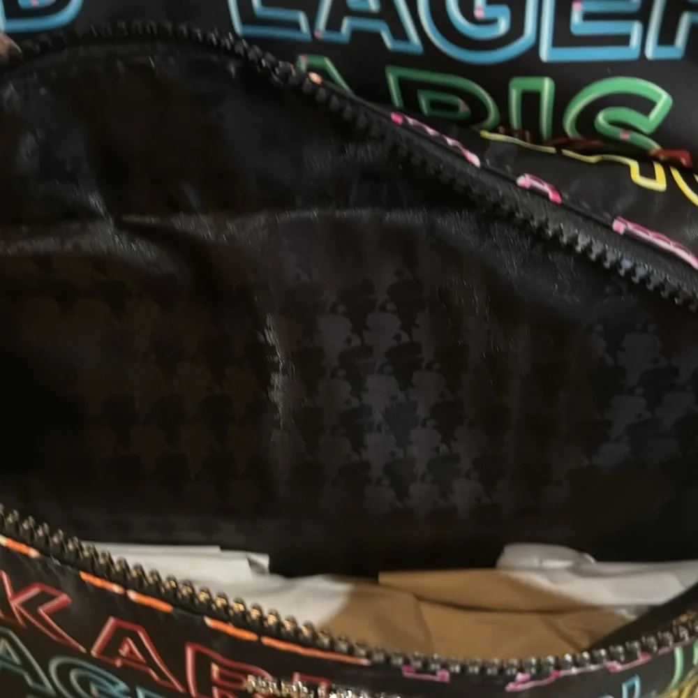 NWT Karl Lagerfeld Nylon Multi Color Backpack With 2 Side Pockets & Front Pocket - Picture 7 of 16